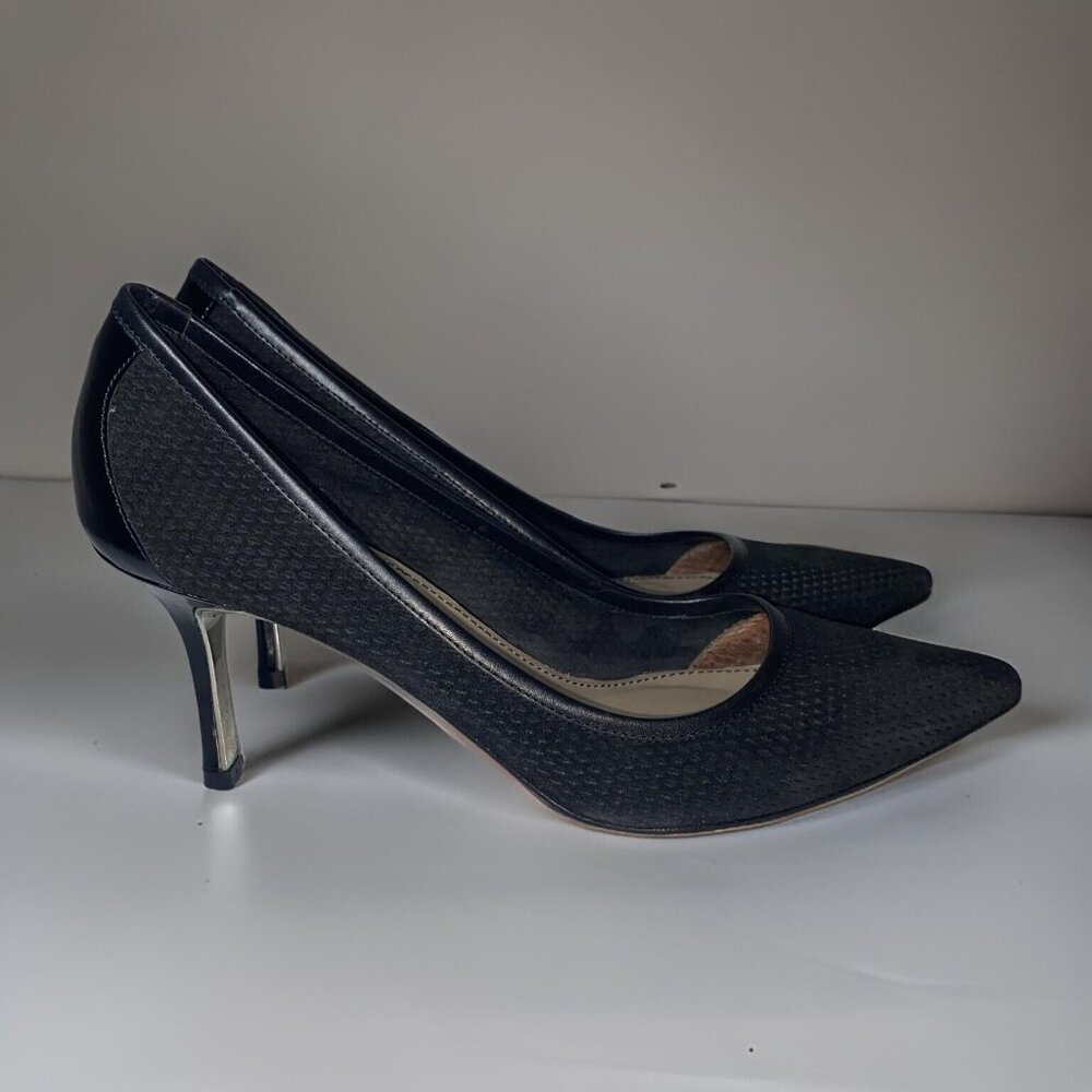 Donald/Pliner By Vero Cuoio Designer Black Leather Textured Pumps Heels Size 8.5